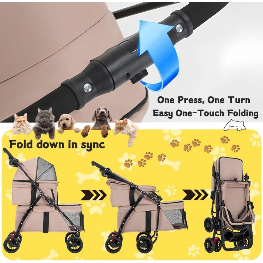 RBXC Pet Stroller For Dogs And Cats Foldable Travel Carrier