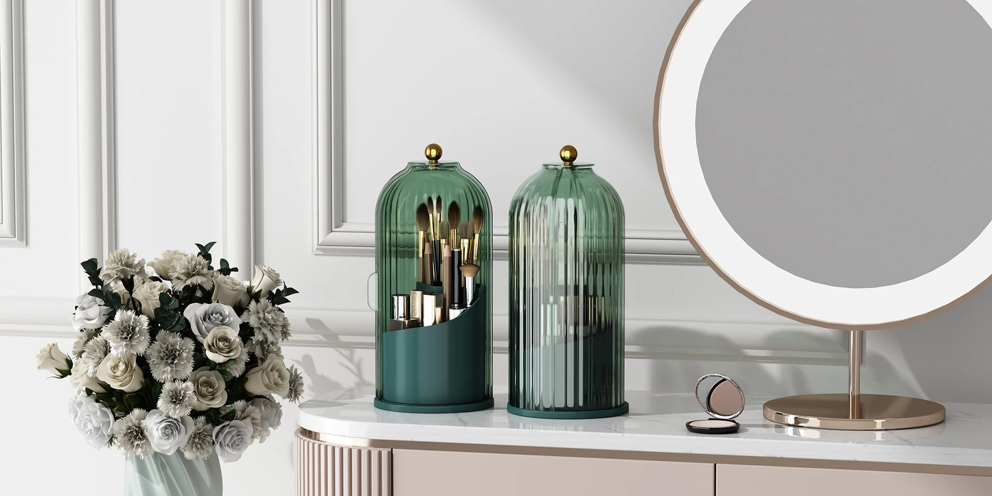 Dustproof Rotating Makeup Brush Holder With Secure Spinning Lid