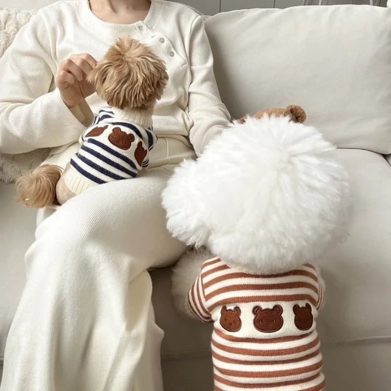 Knitted Dog Sweater Bear Striped Puppy Winter Coat For Dogs