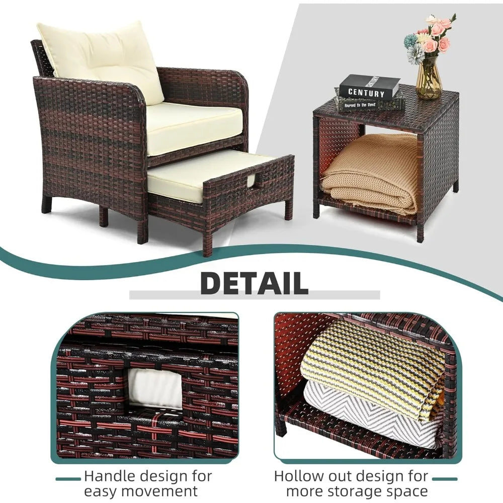 Pamapic 5 Piece Patio Furniture Set Rattan Outdoor Wicker Coffee Table