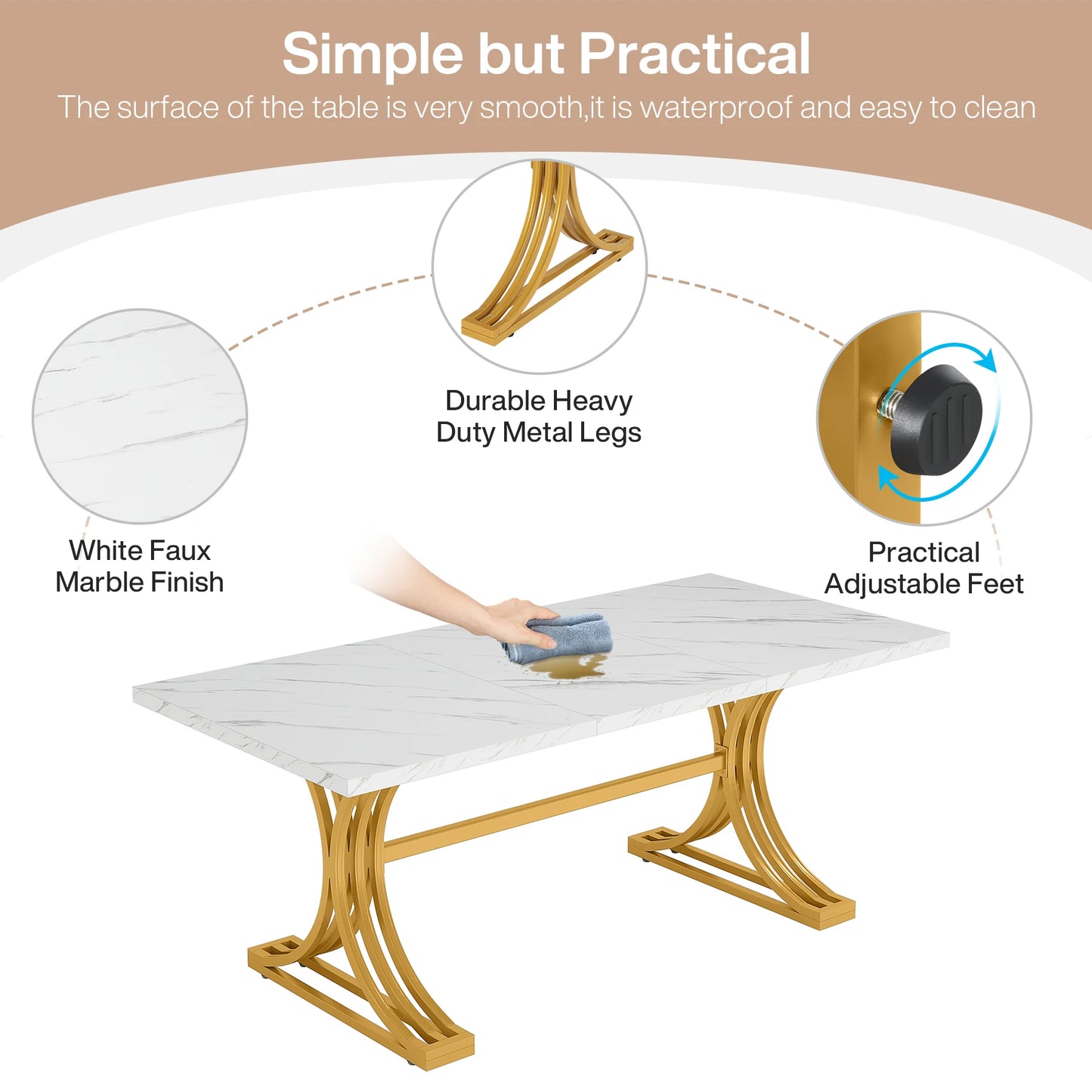 Tribesigns Rectangular Dining Table For Modern Kitchen With Faux Marble