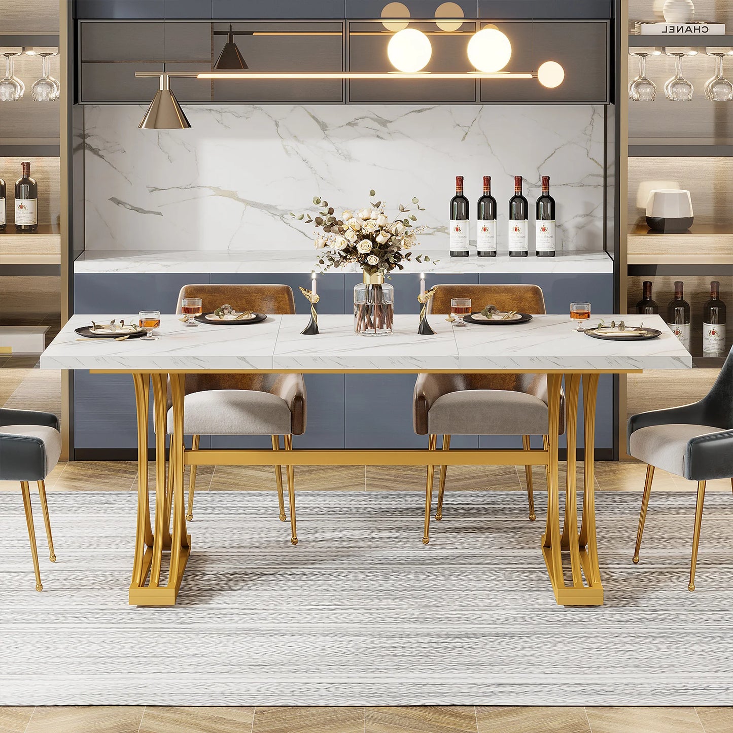 Tribesigns Rectangular Dining Table For Modern Kitchen With Faux Marble
