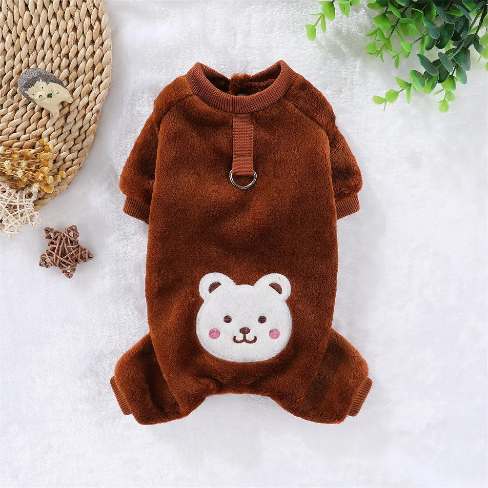 Autumn Winter Dog Fleece Jumpsuit Coat With Leash Ring