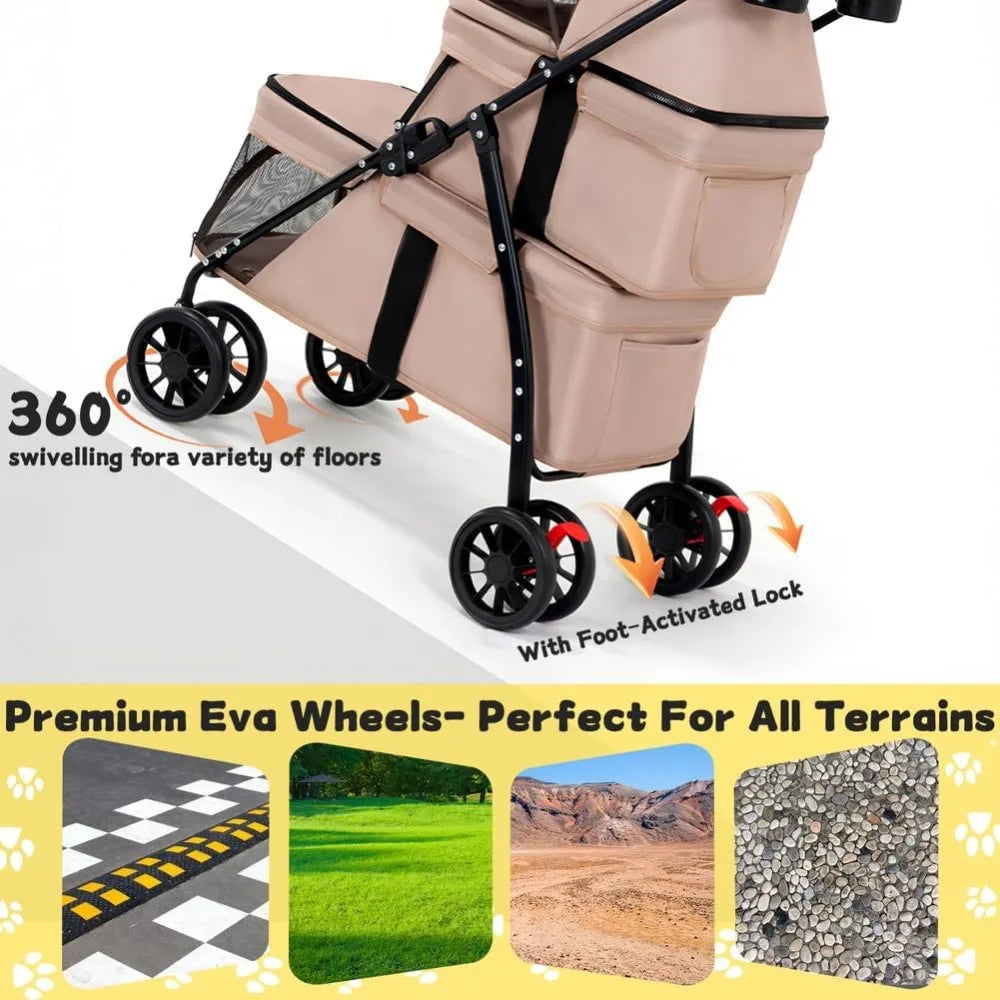 RBXC Pet Stroller For Dogs And Cats Foldable Travel Carrier