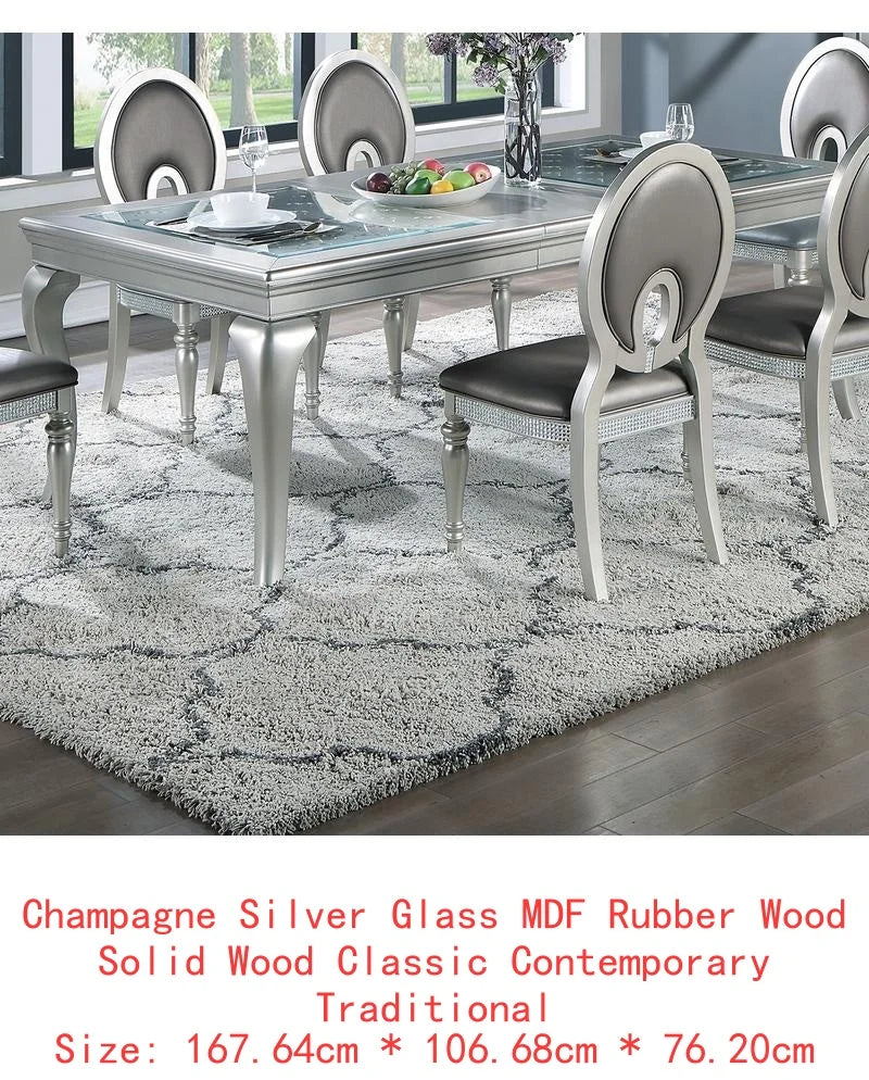 Dini 7pc Rectangular Glass Dining Table Set With Tufted Chairs
