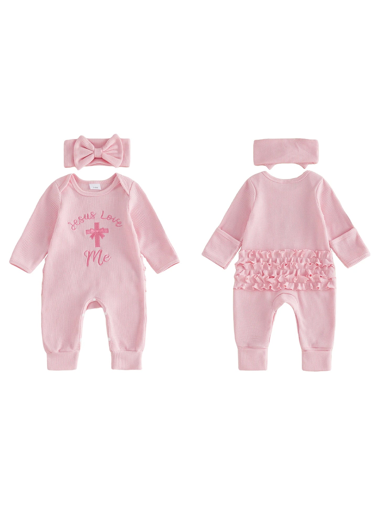 Baby Girls Easter Romper With Bunny Embroidery And Bow Headband