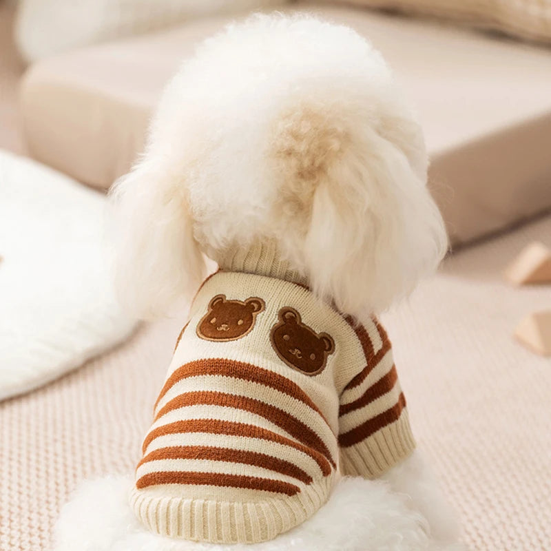 Knitted Dog Sweater Bear Striped Puppy Winter Coat For Dogs
