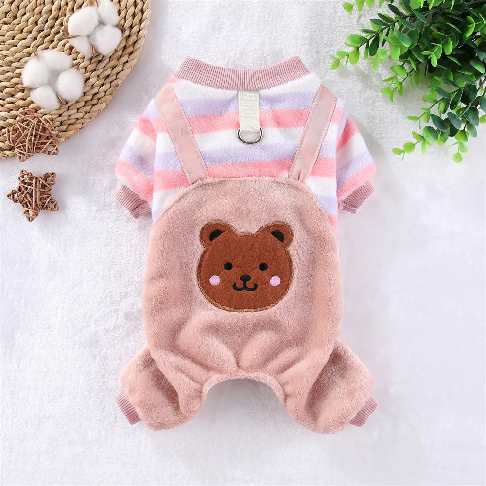 Autumn Winter Dog Fleece Jumpsuit Coat With Leash Ring