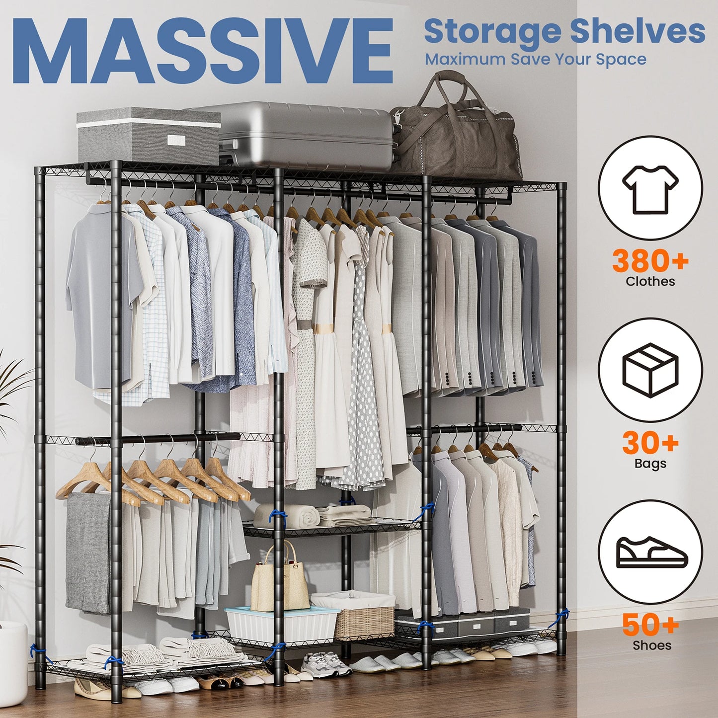 Clothes Rack Storage Organizer Wardrobe Freestanding Heavy Duty 960 Lb