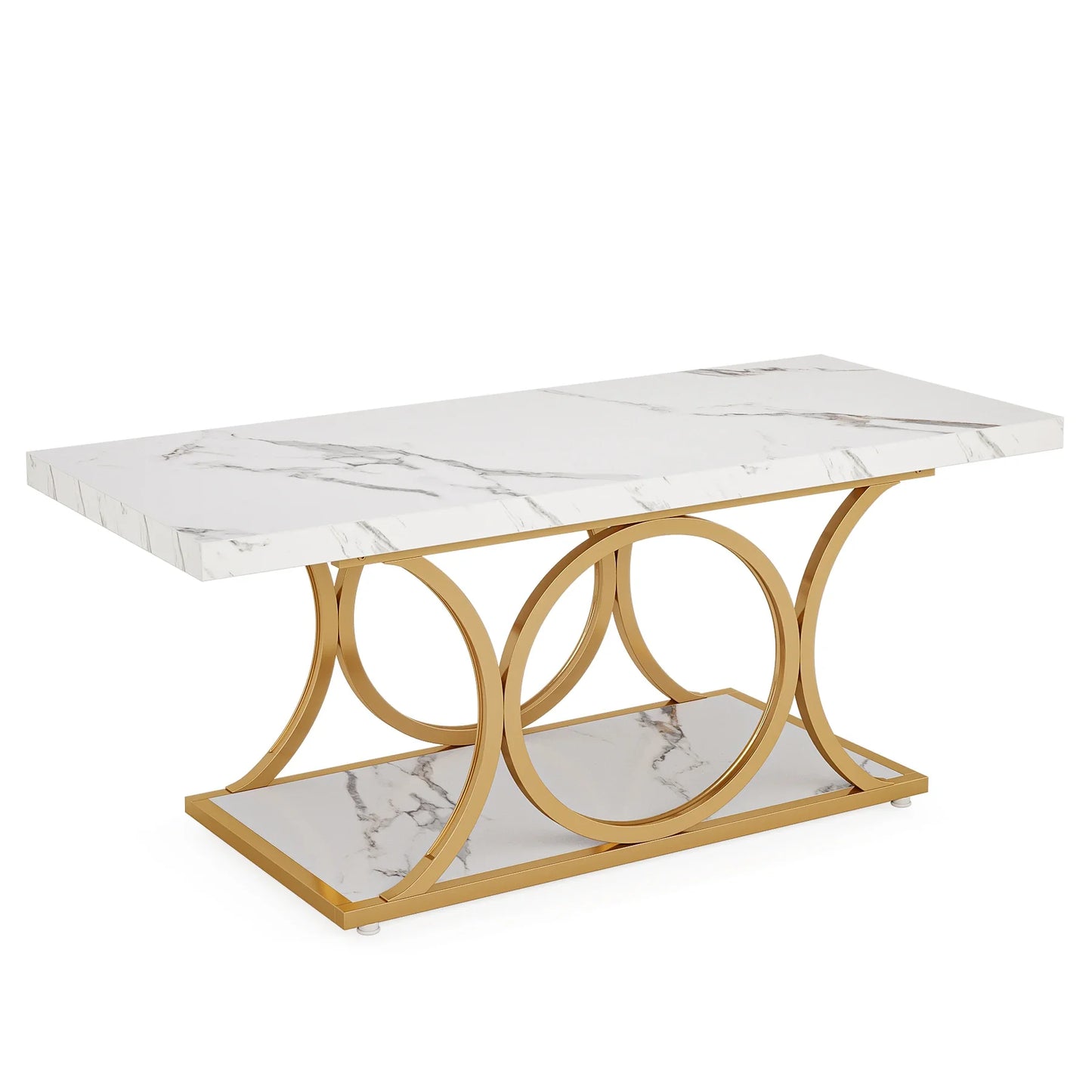 Tribesigns Rectangle Coffee Table 2-Tier Faux Marble Wood
