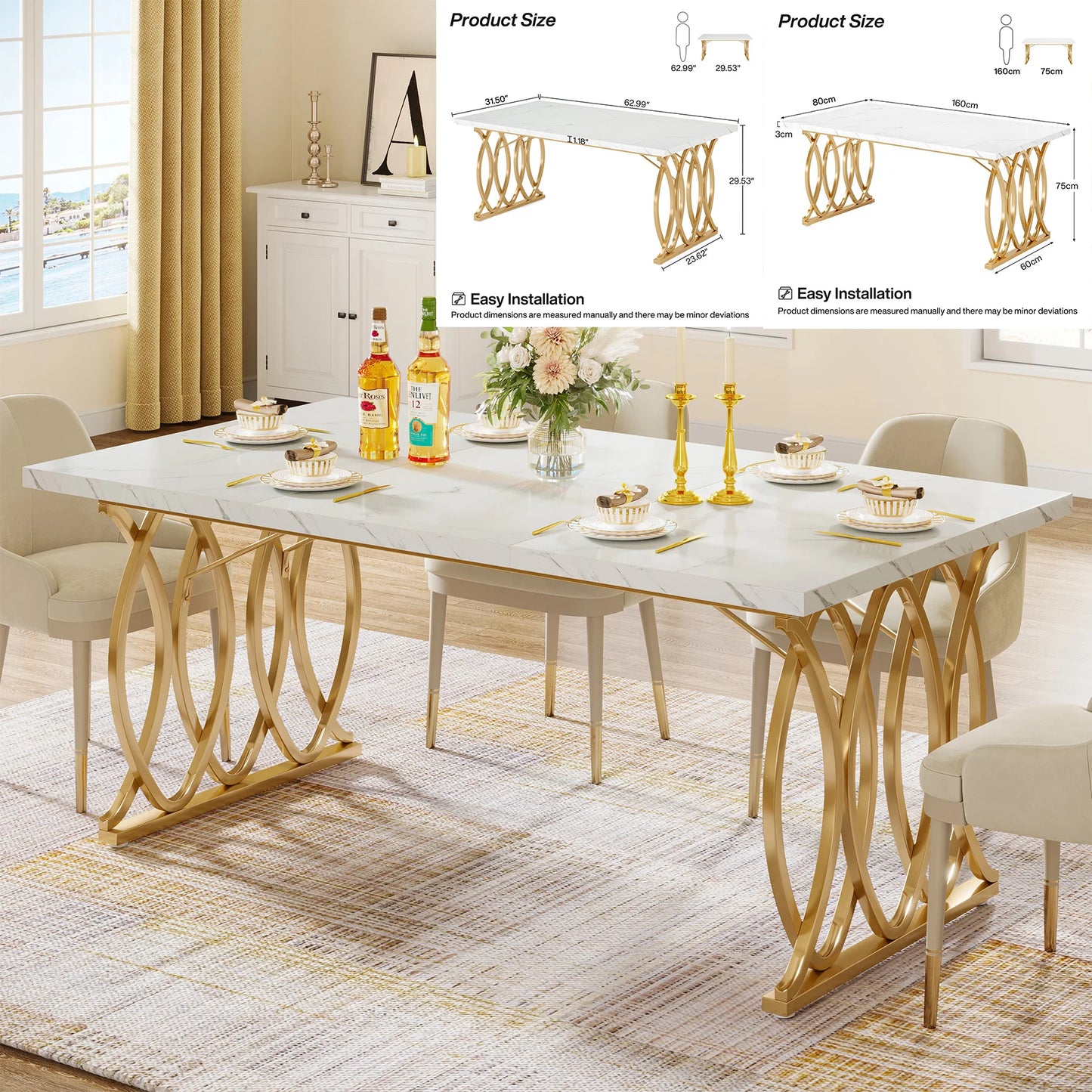 Tribesigns Rectangular Dining Table For Modern Kitchen With Faux Marble