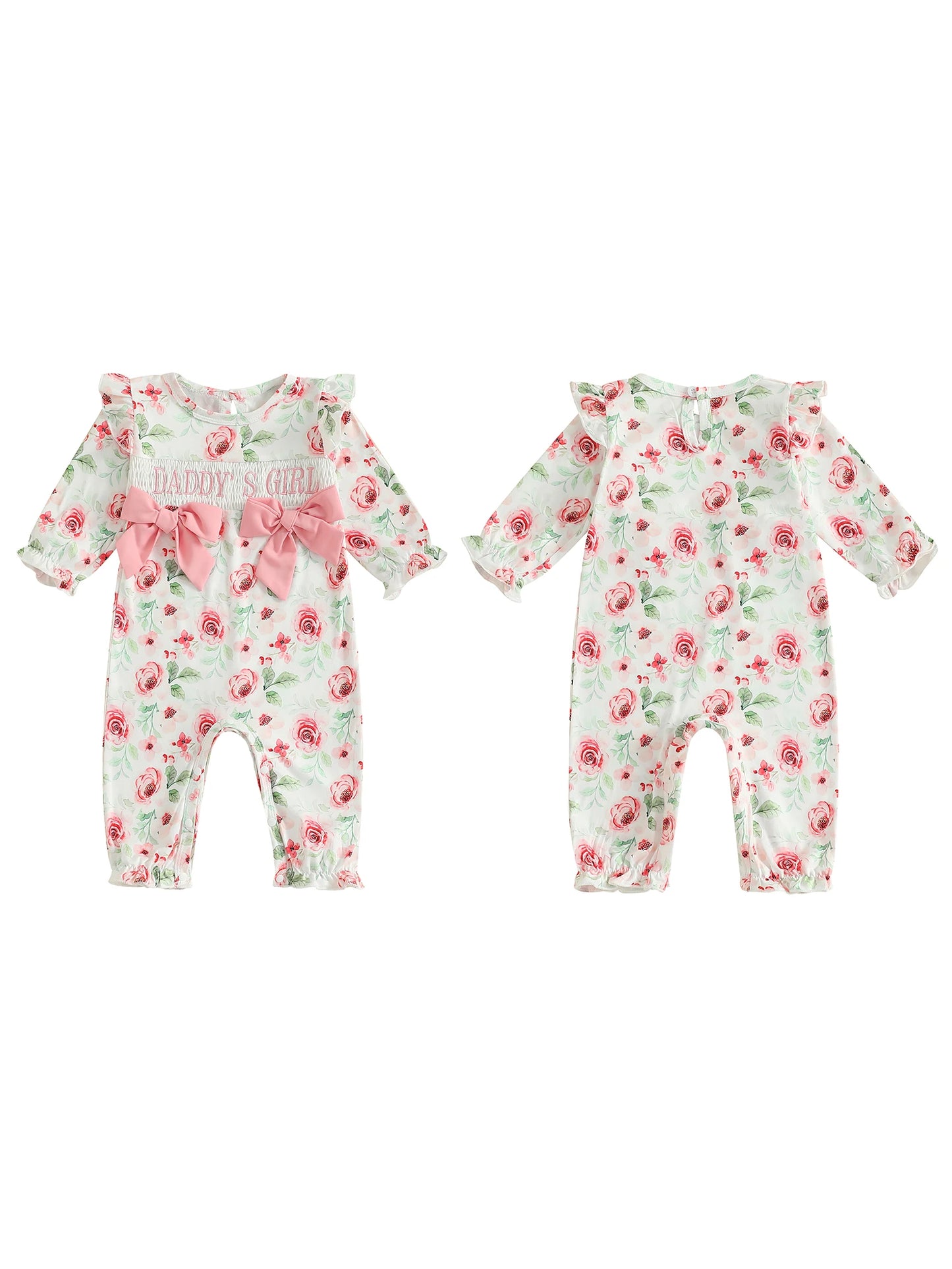 Adorable Toddler Jumpsuit With Flower Print And Lace Trim