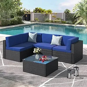 UMAX 7 Piece Outdoor Patio Furniture Set PE Rattan Wicker Cushions Tea Table