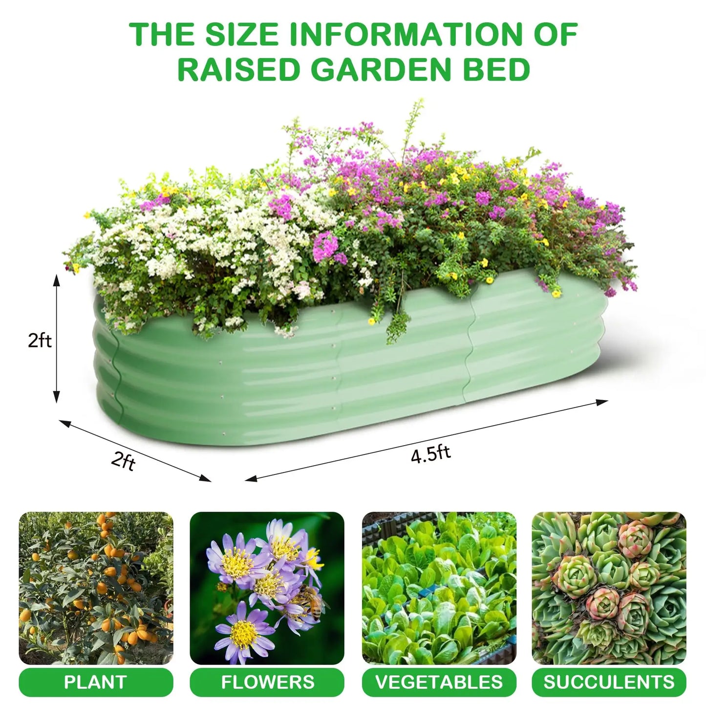 HiMISS Oval Galvanized Steel Raised Garden Bed Planter Box