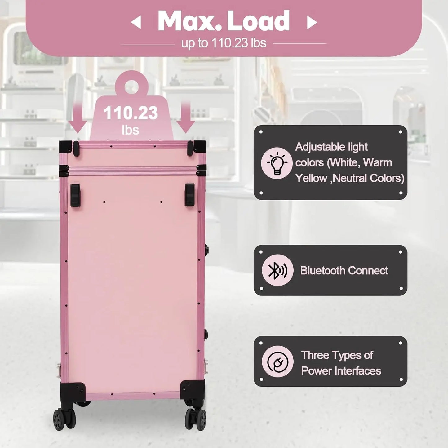 Portable Rolling Manicure Table With Foldable Travel Desk And Storage