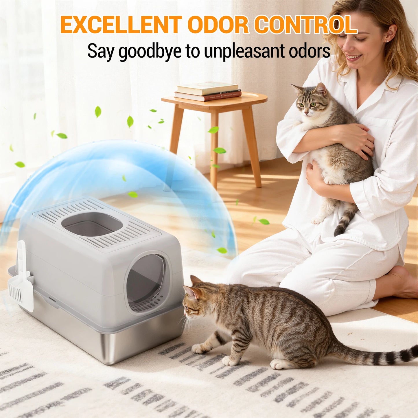 TWISTER.CK Stainless Steel Cat Litter Box Top Front Entry TwoInOne