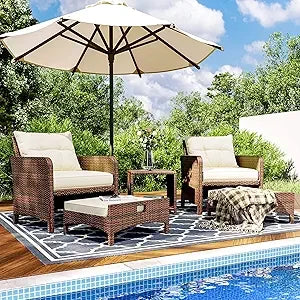 Pamapic 5 Piece Patio Furniture Set Rattan Outdoor Wicker Coffee Table