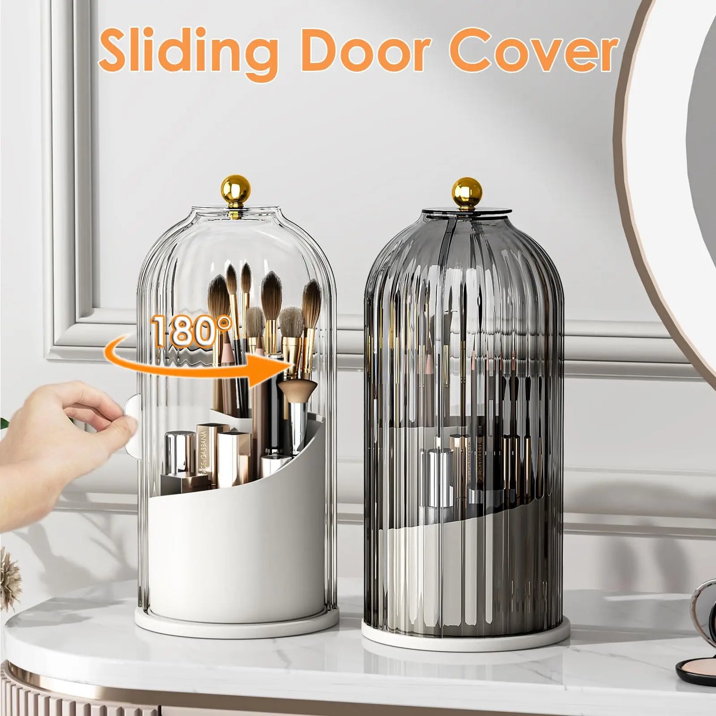Dustproof Rotating Makeup Brush Holder With Secure Spinning Lid