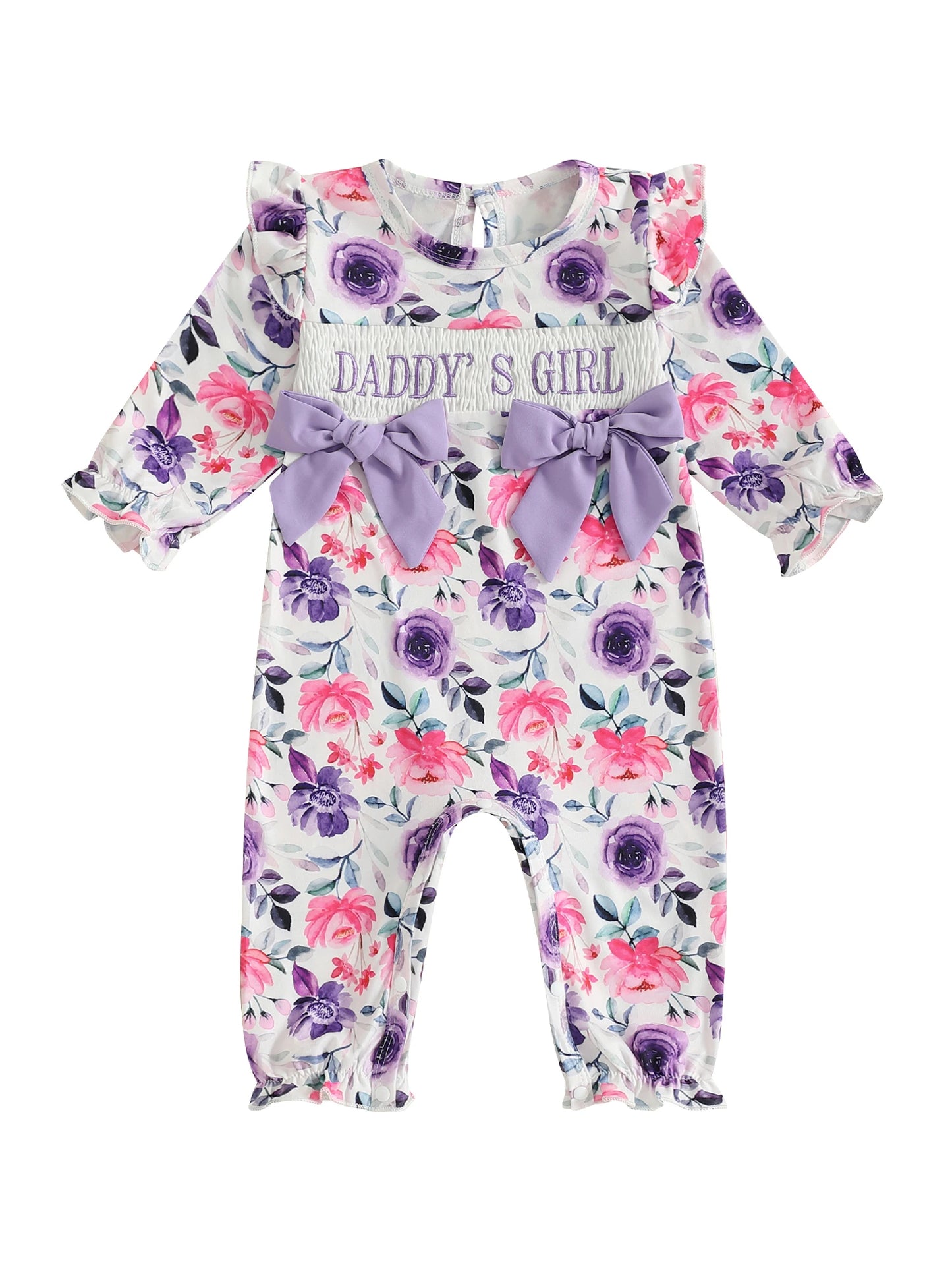Adorable Toddler Jumpsuit With Flower Print And Lace Trim