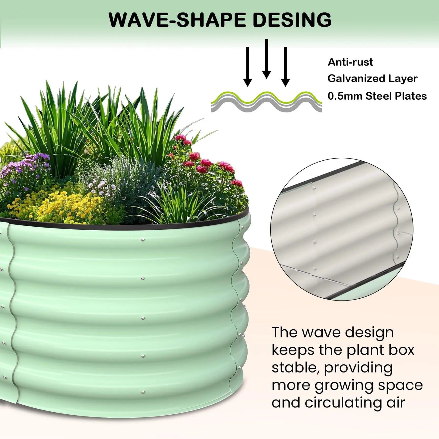 HiMISS Oval Galvanized Steel Raised Garden Bed Planter Box