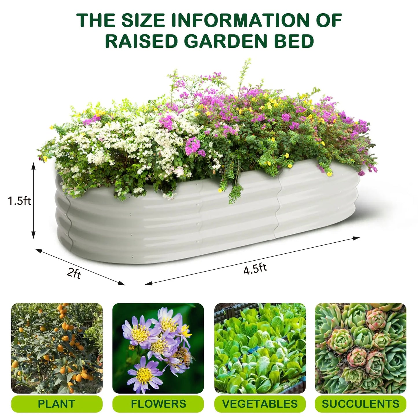 HiMISS Oval Galvanized Steel Raised Garden Bed Planter Box
