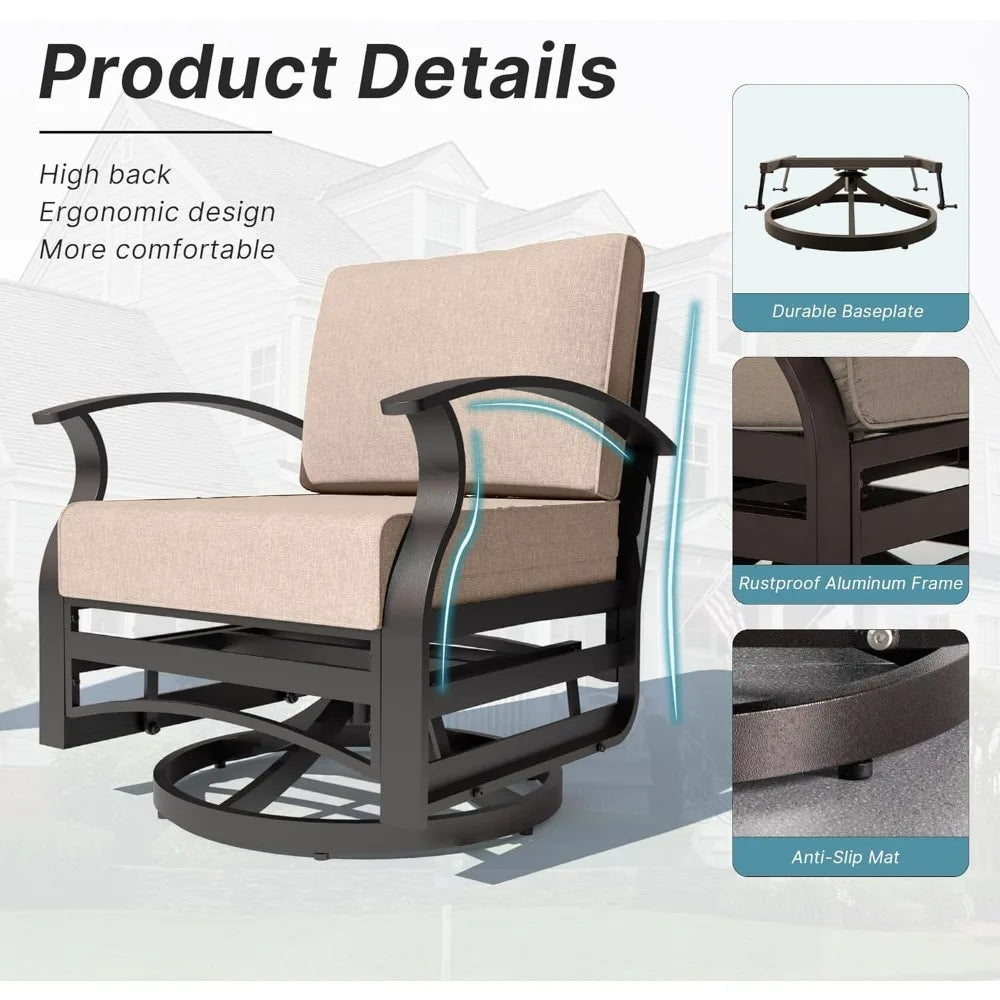3-Piece Aluminum Patio Set with Swivel Rockers and Glass Table
