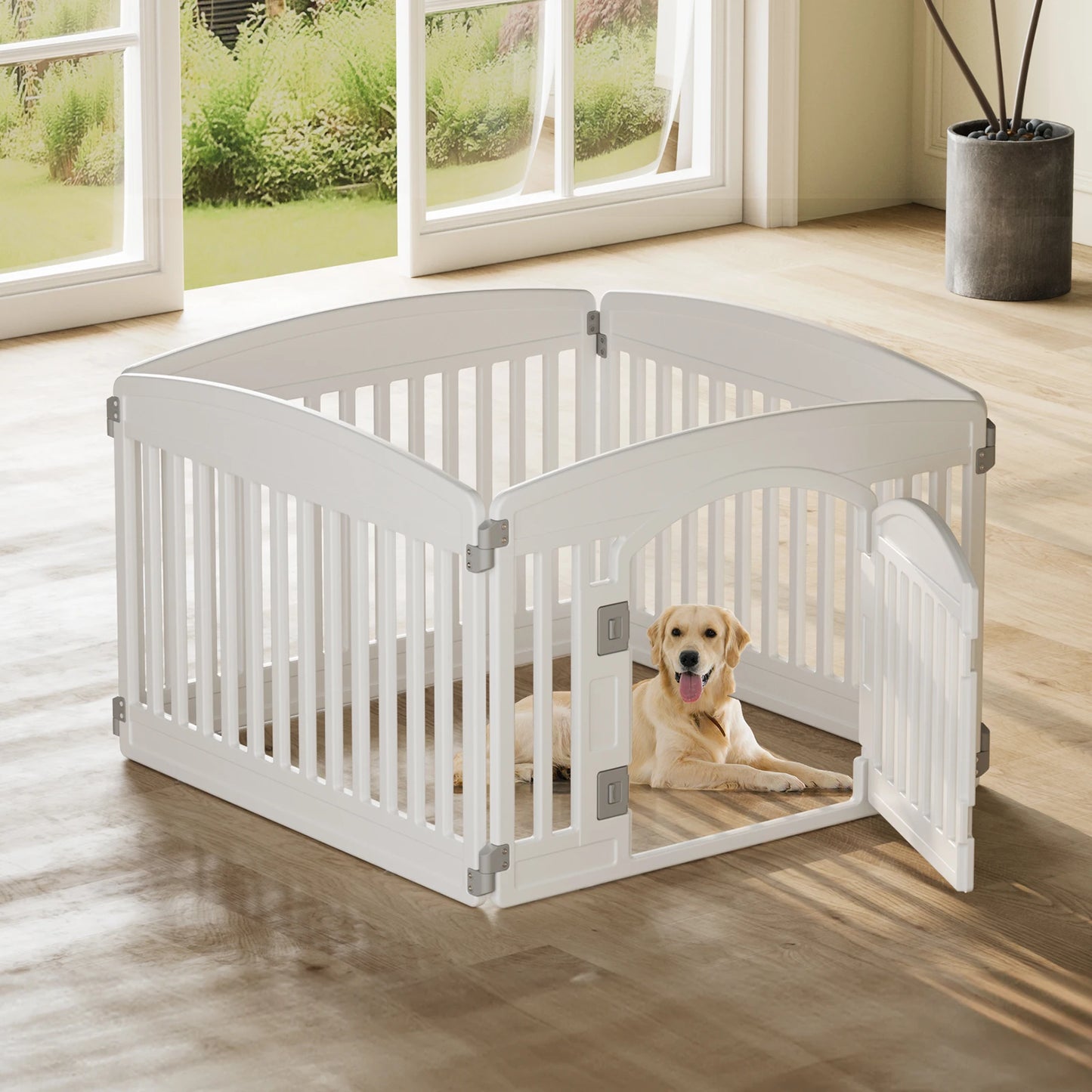 JHK Plastic Dog Playpen 6 Panel Expandable Pet Fence