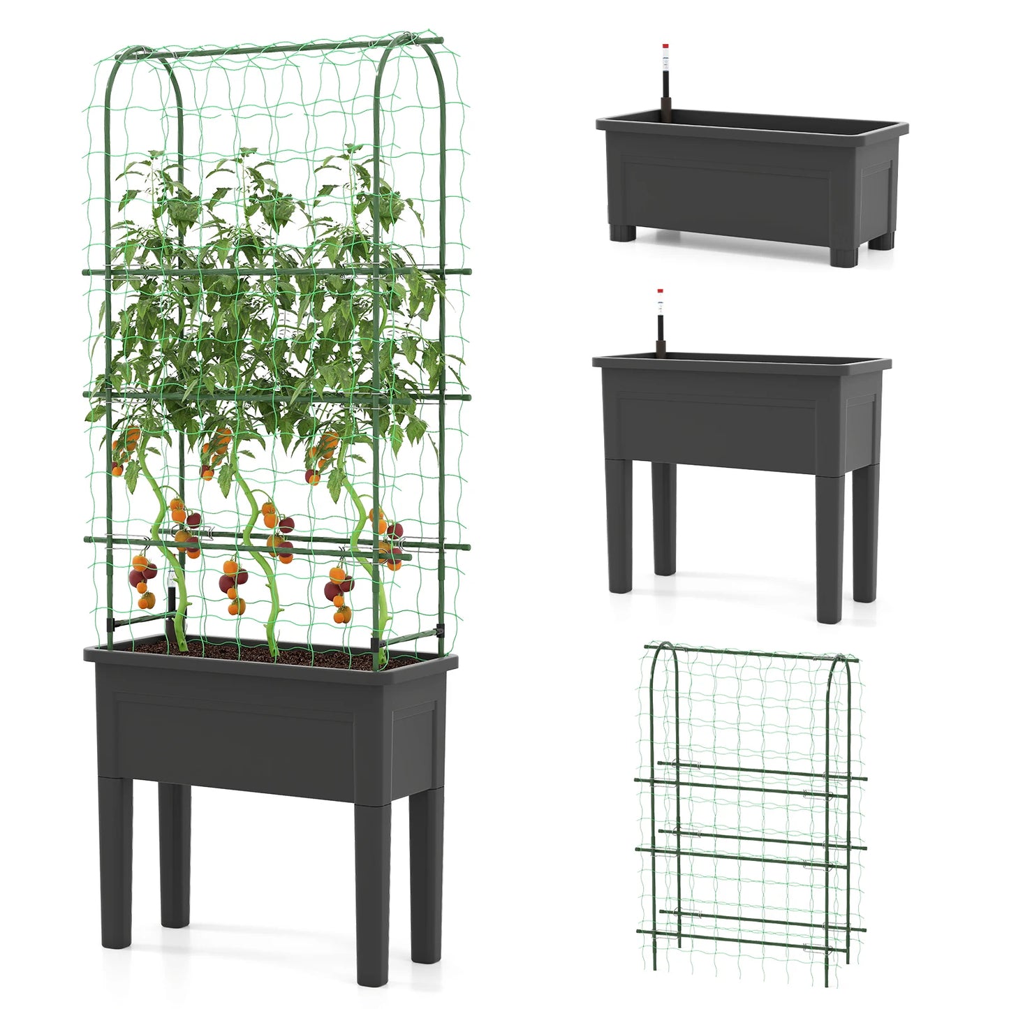 Raised Garden Bed Planter With Trellis Water Level Indicator