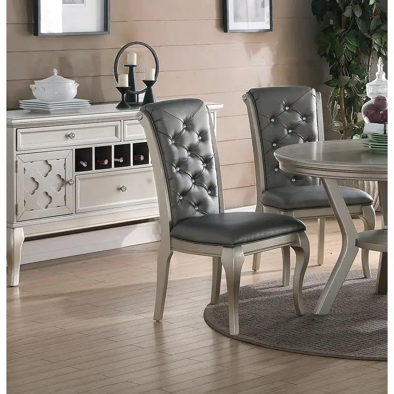 Dini 7pc Rectangular Glass Dining Table Set With Tufted Chairs