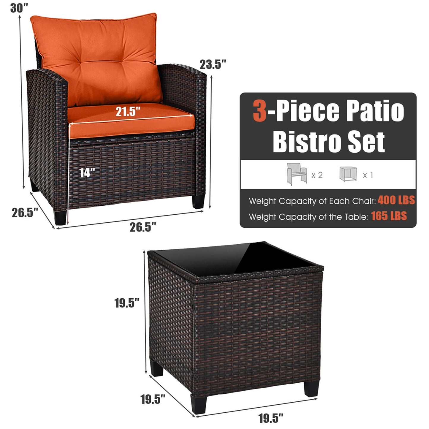 Homasis 3-Piece Patio Rattan Cushioned Conversation Set
