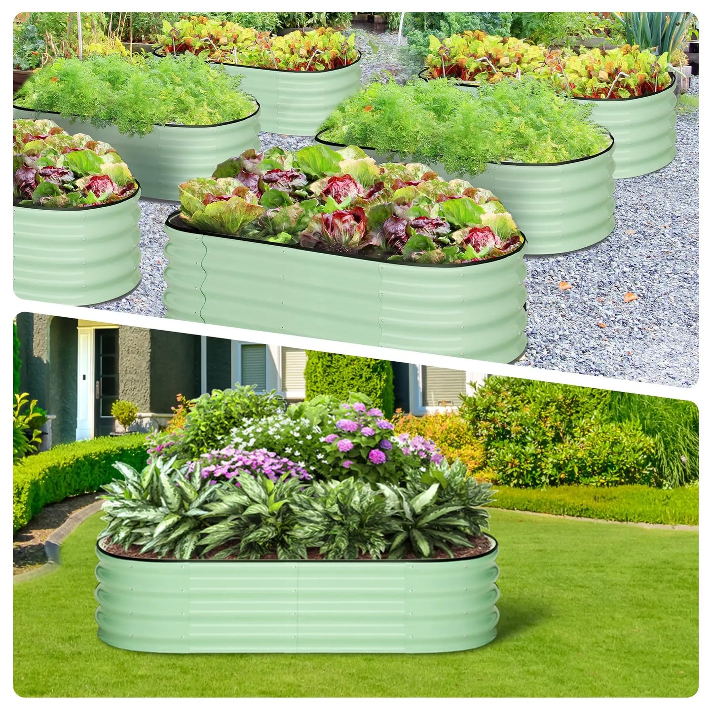 HiMISS Oval Galvanized Steel Raised Garden Bed Planter Box