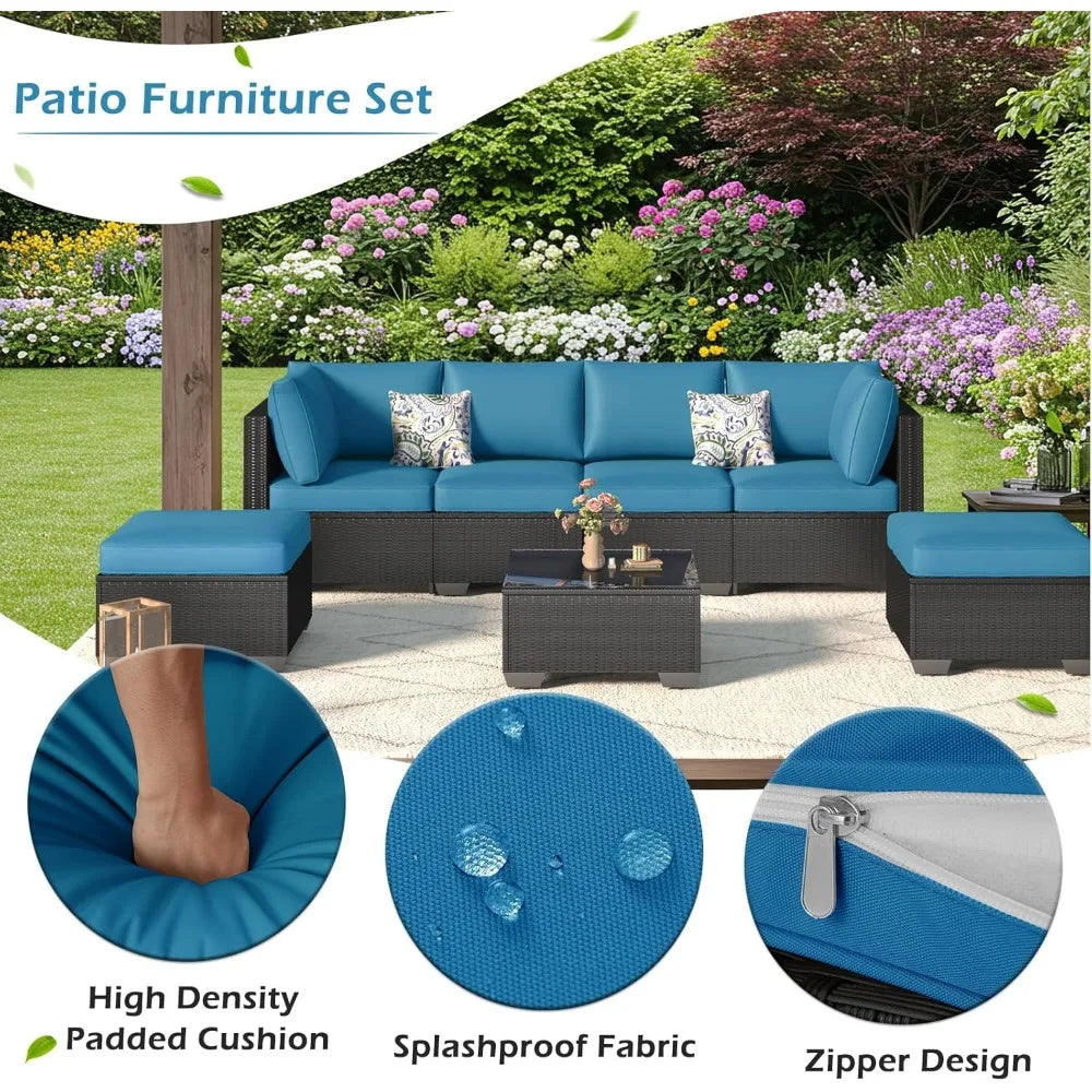 UMAX 7 Piece Outdoor Patio Furniture Set PE Rattan Wicker Cushions Tea Table