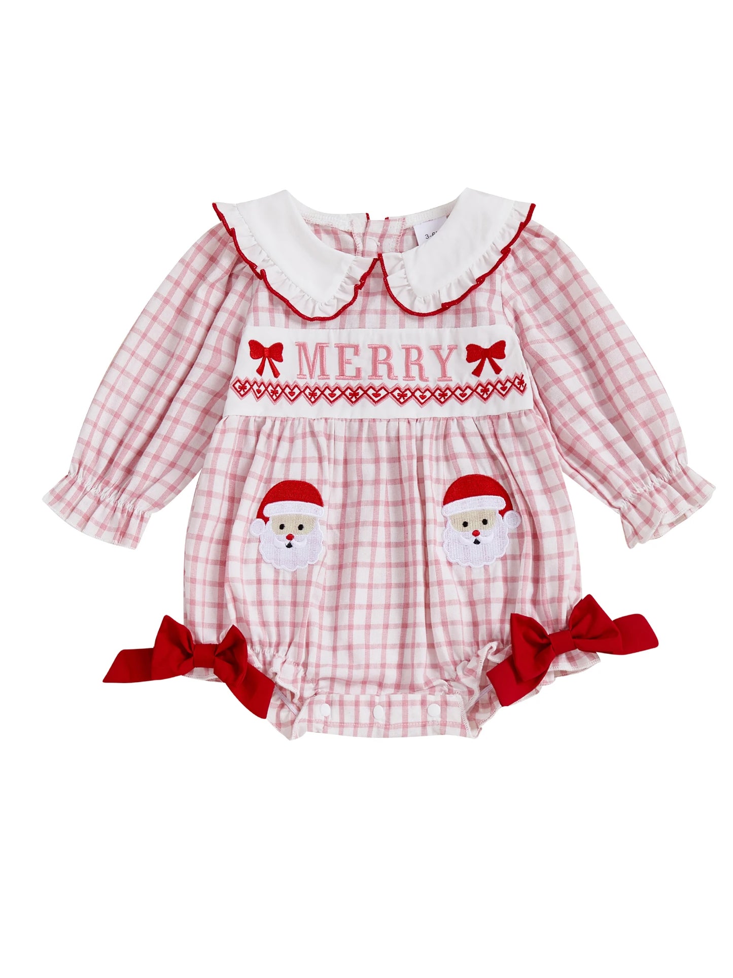 Infant Christmas Ruffle Collar Reindeer Applique Romper