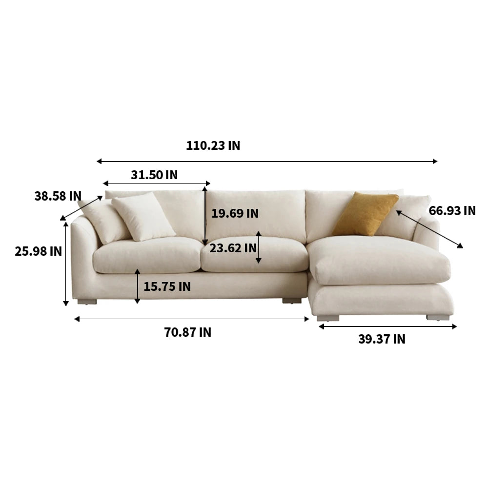 Cloud Down Filled L Shaped Chaise Sofa Living Room