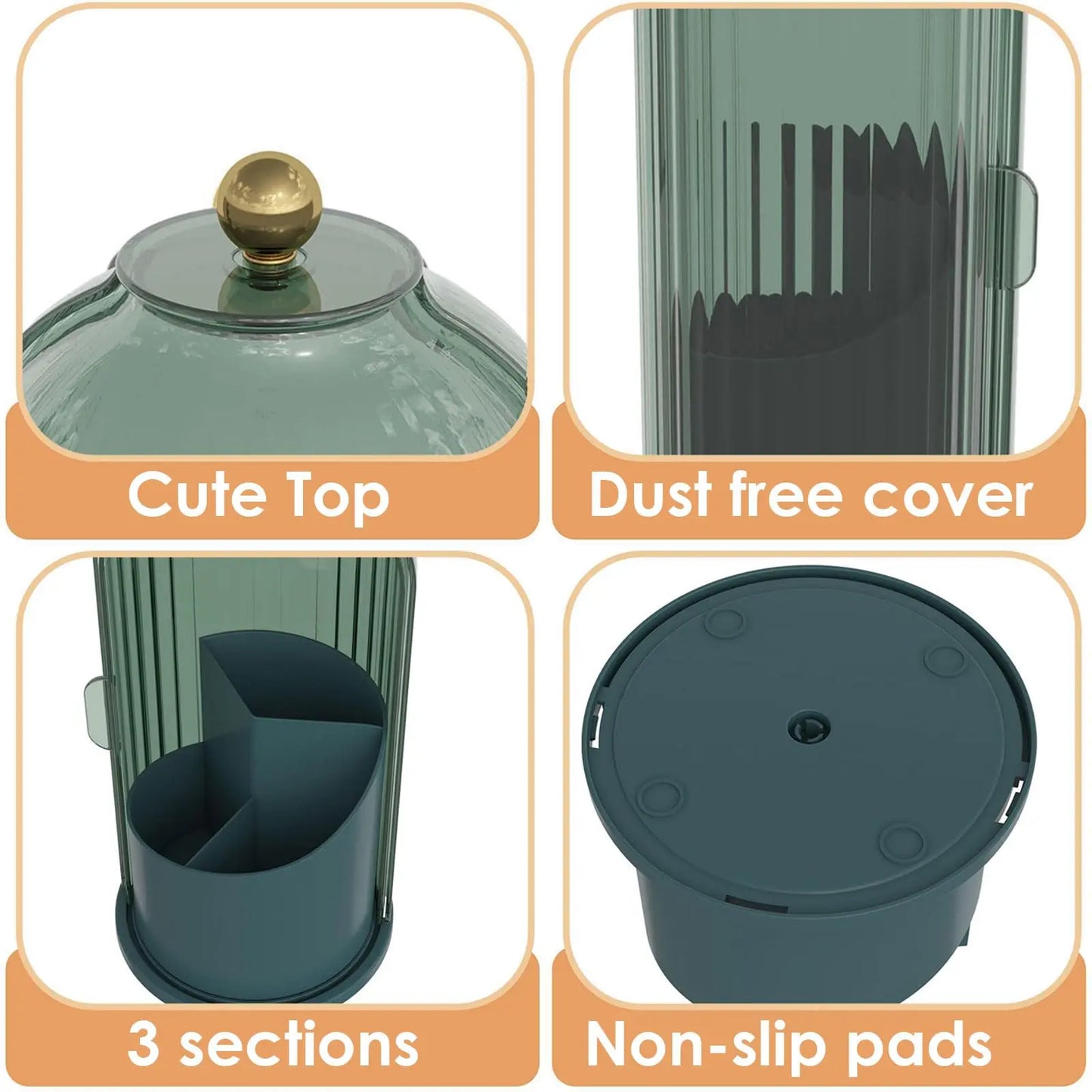 Dustproof Rotating Makeup Brush Holder With Secure Spinning Lid
