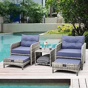 Pamapic 5 Piece Patio Furniture Set Rattan Outdoor Wicker Coffee Table
