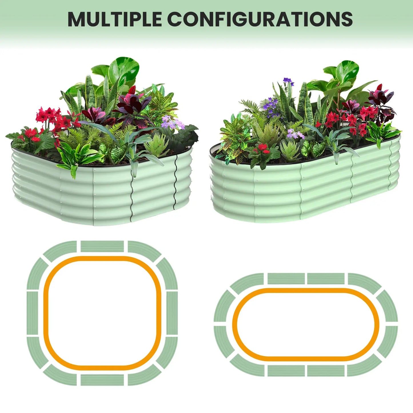 HiMISS Oval Galvanized Steel Raised Garden Bed Planter Box