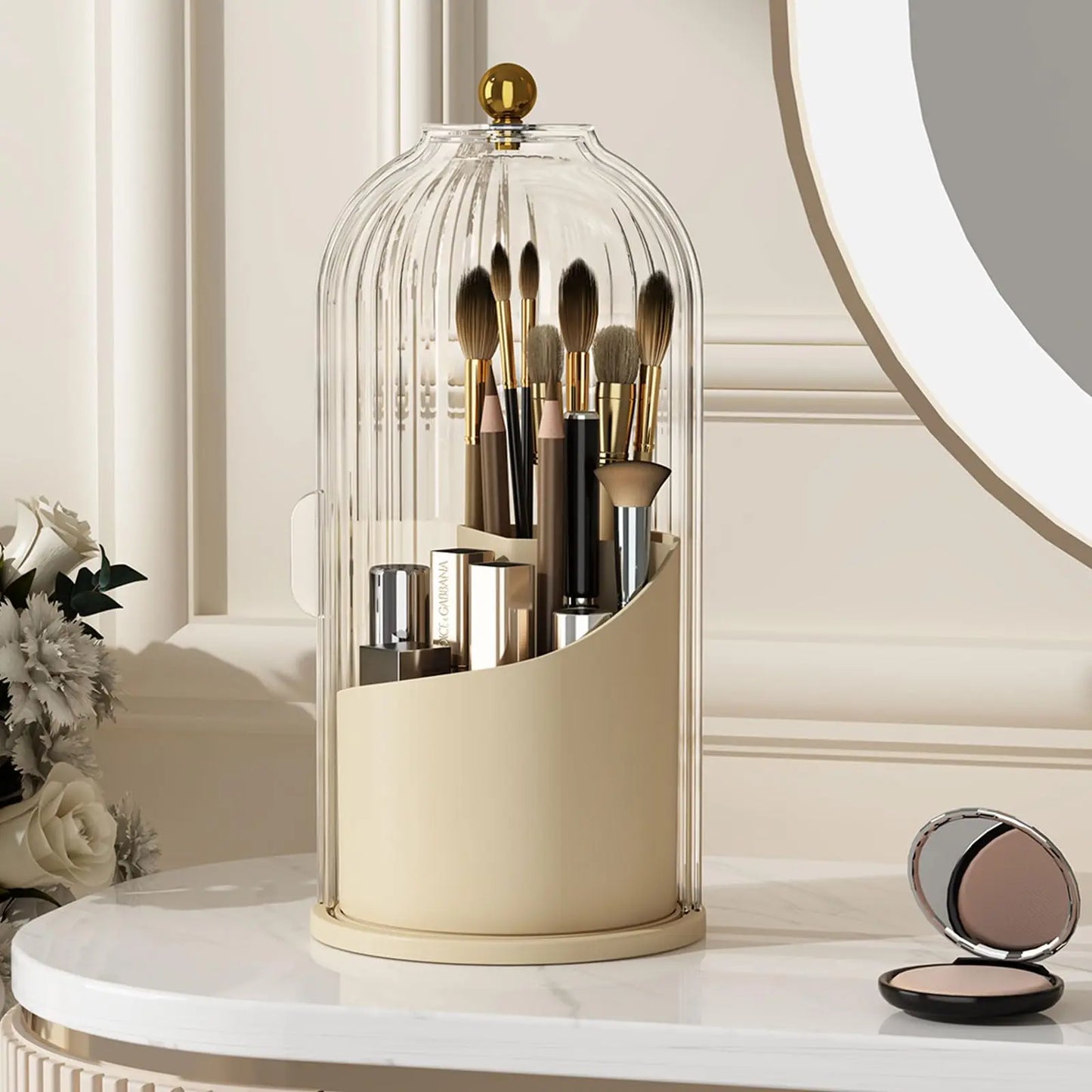 Dustproof Rotating Makeup Brush Holder With Secure Spinning Lid