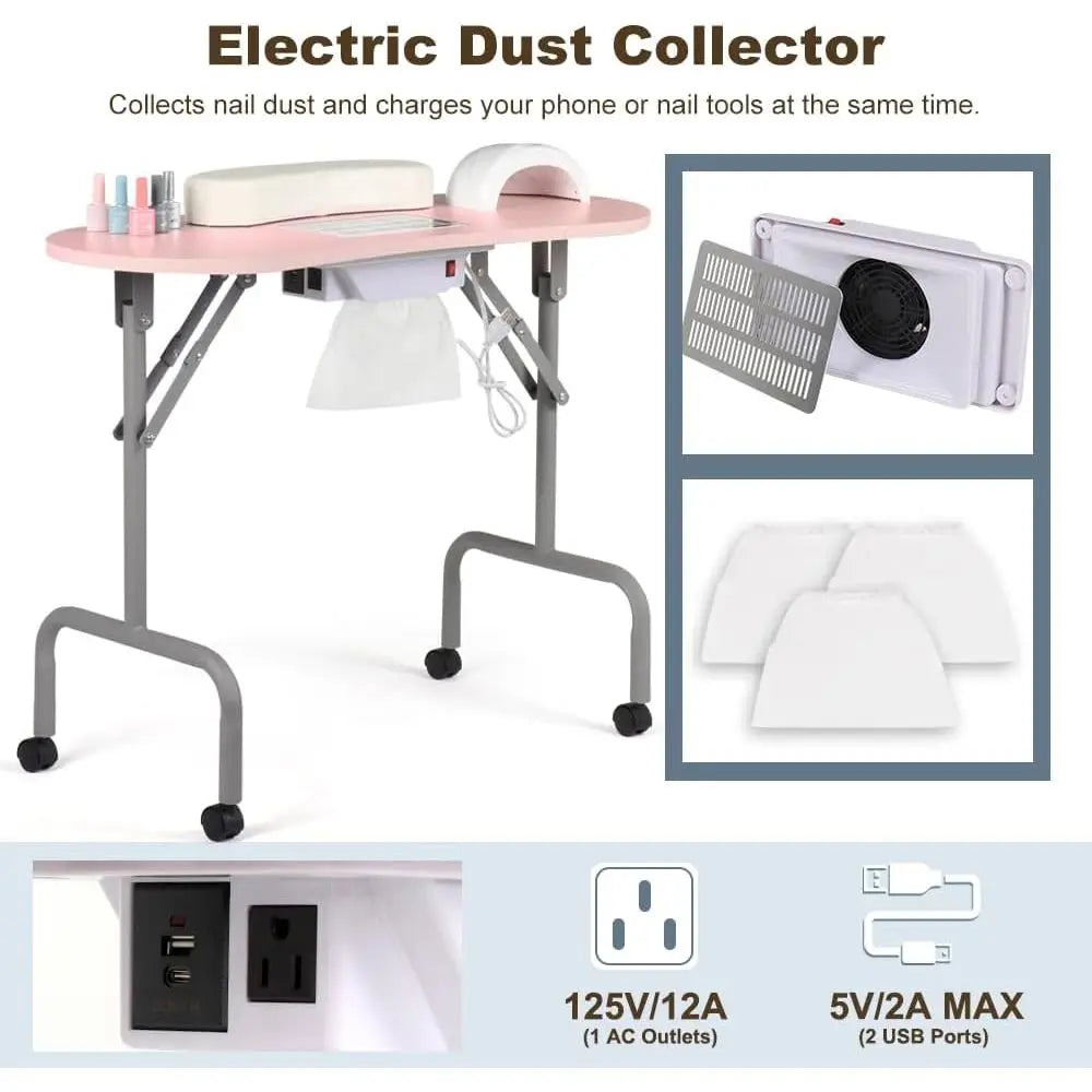 Ticify Foldable Nail Technician Table With Charging And Dust Collection