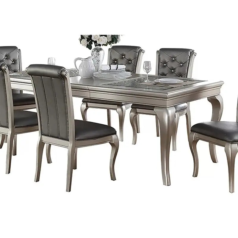 Dini 7pc Rectangular Glass Dining Table Set With Tufted Chairs