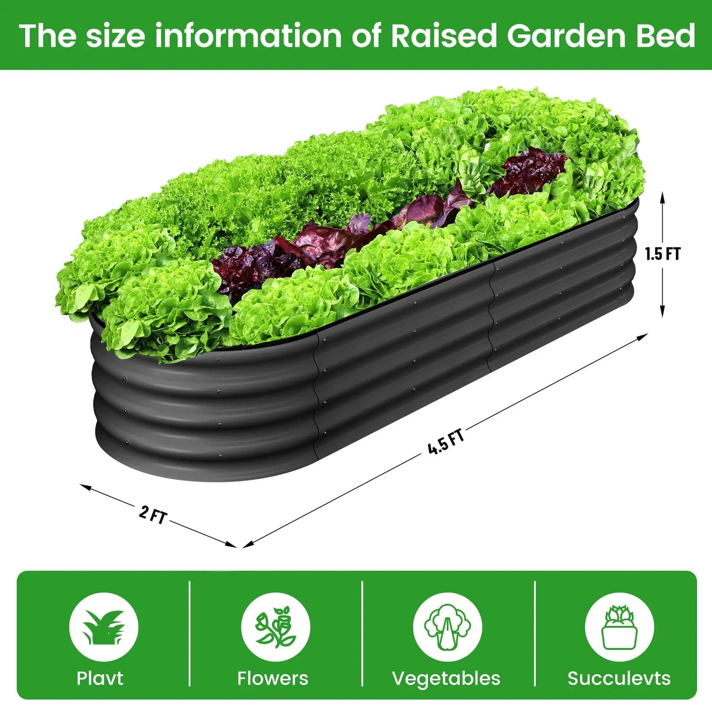 HiMISS Oval Galvanized Steel Raised Garden Bed Planter Box