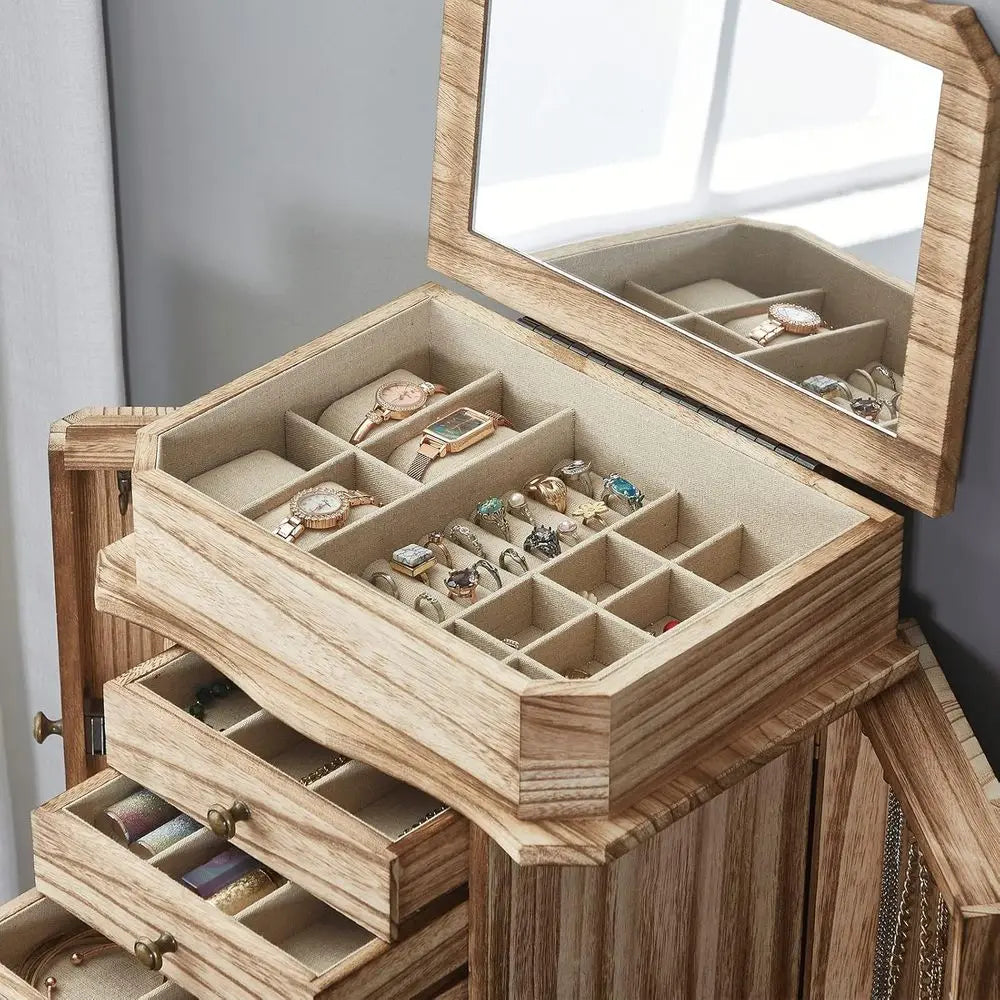MKDK Standing Jewelry Armoire With Mirror And 7 Drawers