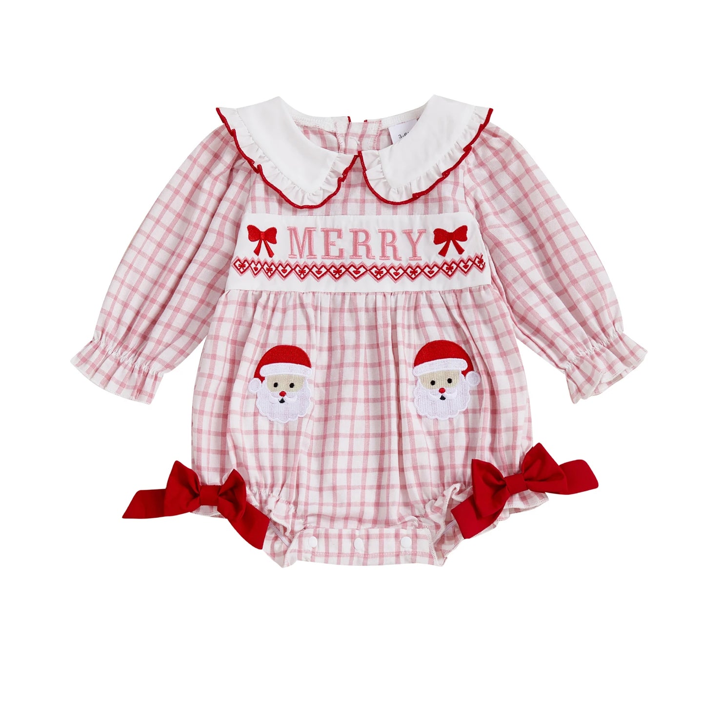 Infant Christmas Ruffle Collar Reindeer Applique Romper