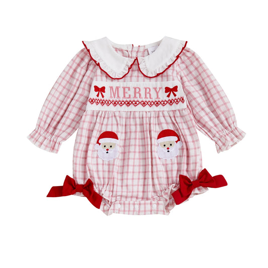 Infant Christmas Ruffle Collar Reindeer Applique Romper