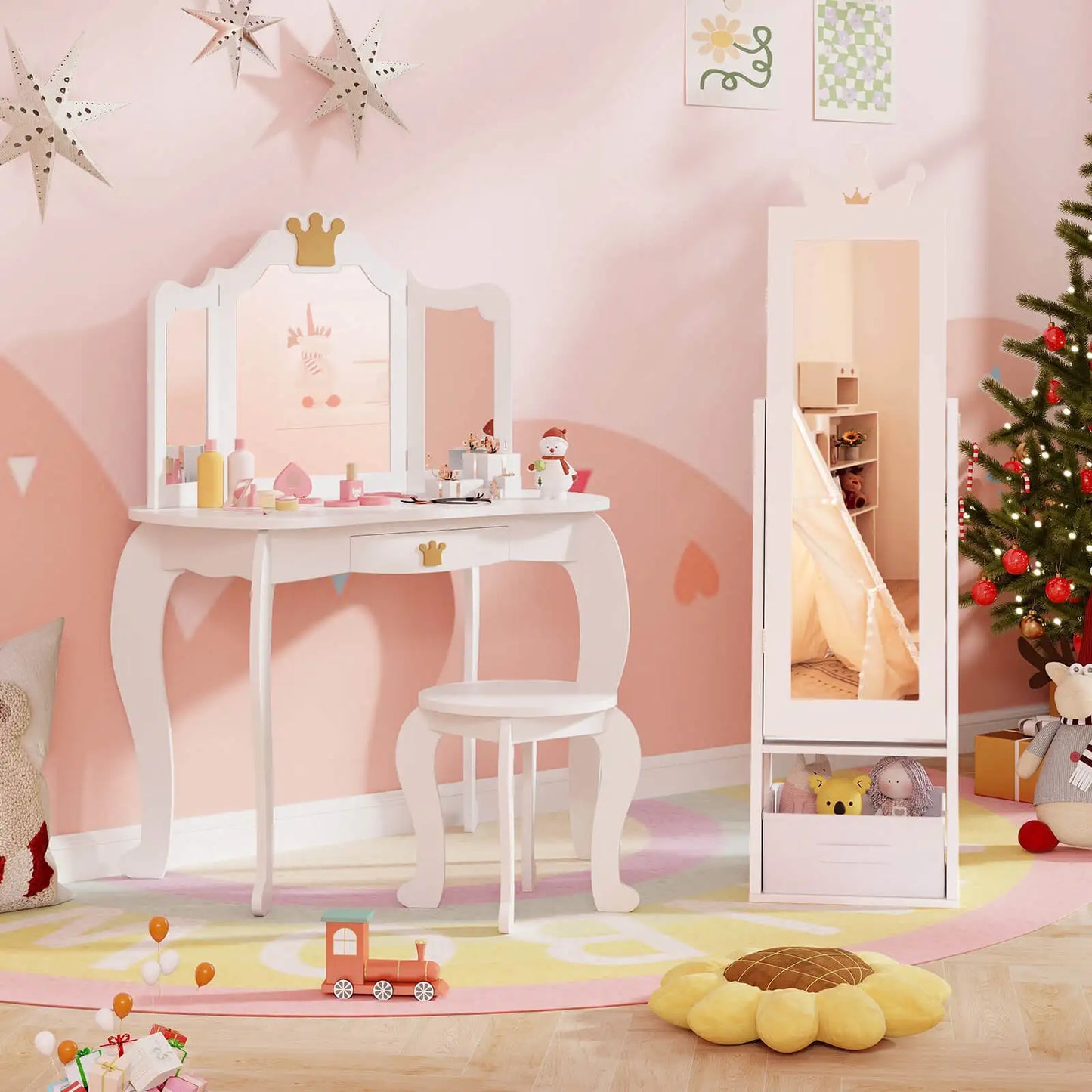 HOMASIS Kids Jewelry Cabinet With Mirror