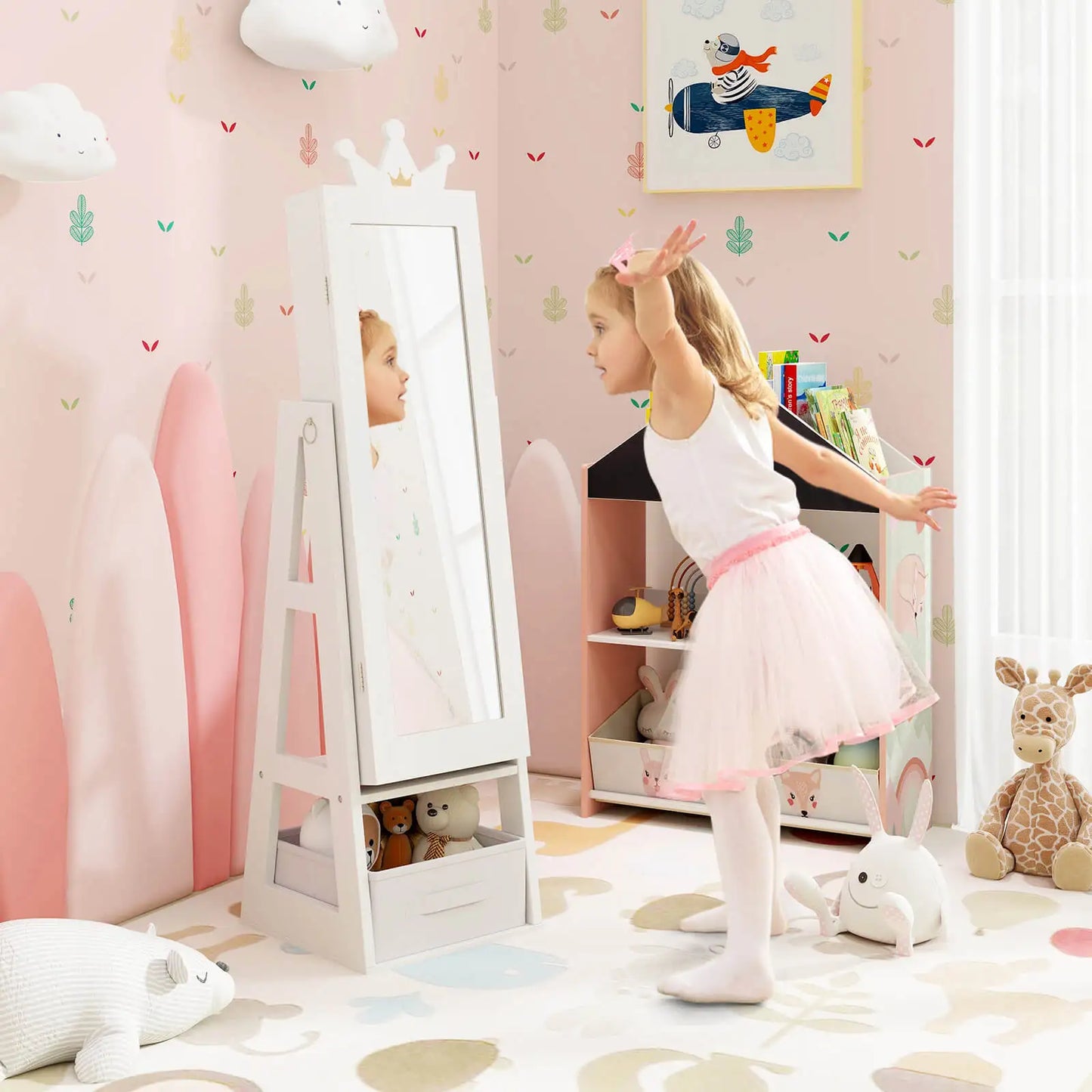 HOMASIS Kids Jewelry Cabinet With Mirror
