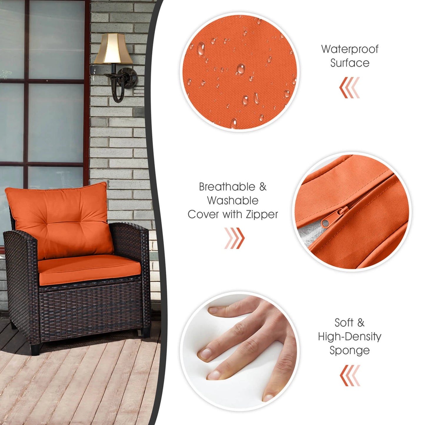 Homasis 3-Piece Patio Rattan Cushioned Conversation Set