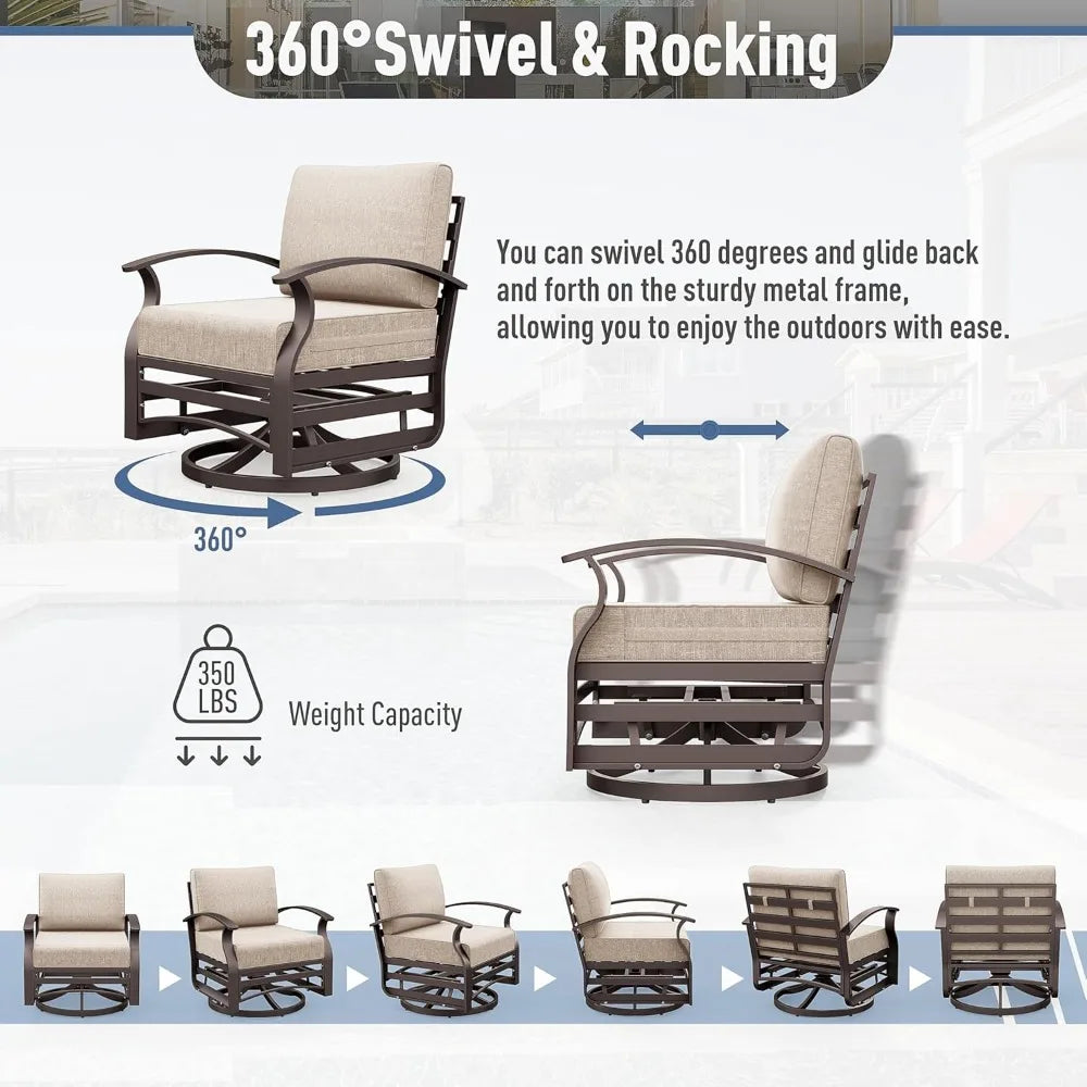 3-Piece Aluminum Patio Set with Swivel Rockers and Glass Table