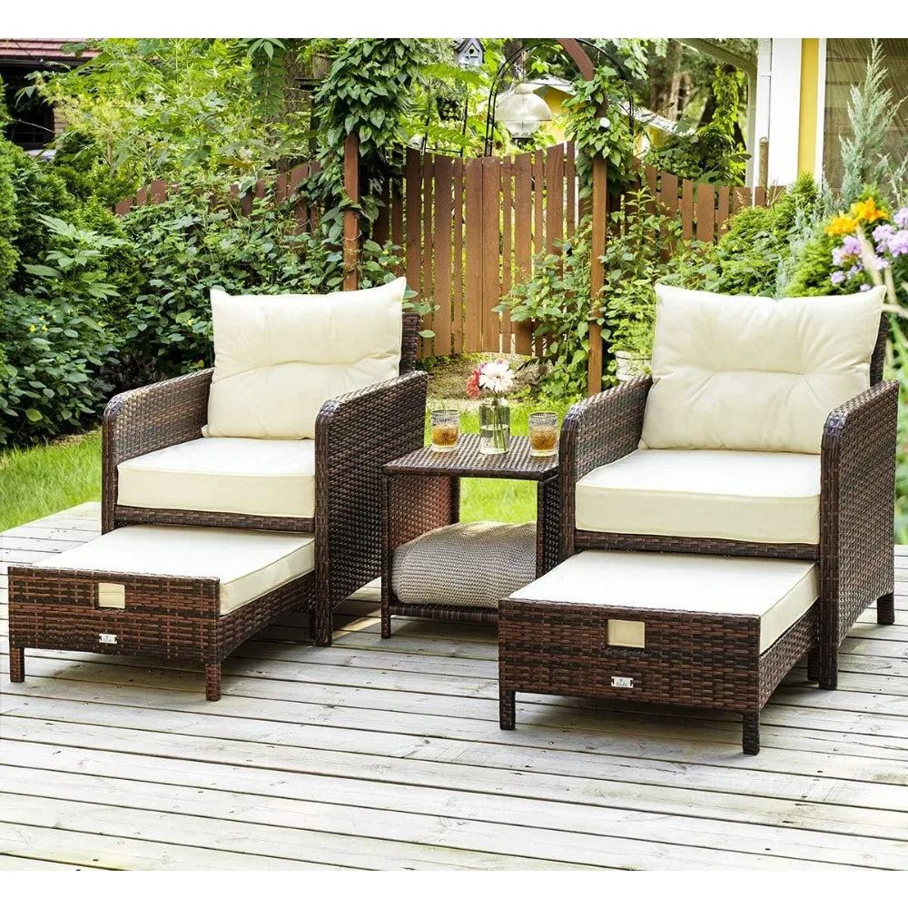 Pamapic 5 Piece Patio Furniture Set Rattan Outdoor Wicker Coffee Table