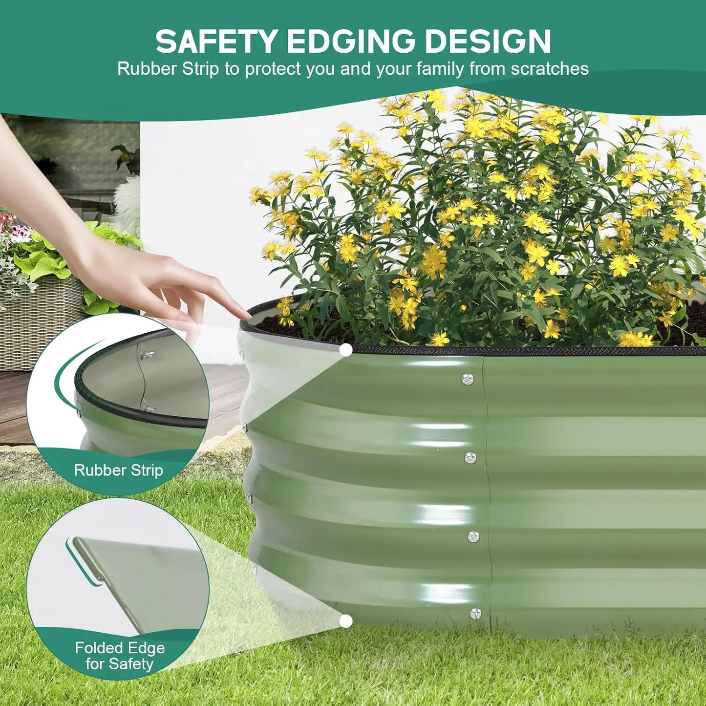 Galvanized Steel Raised Garden Bed With Safety Edging Easy Assembly